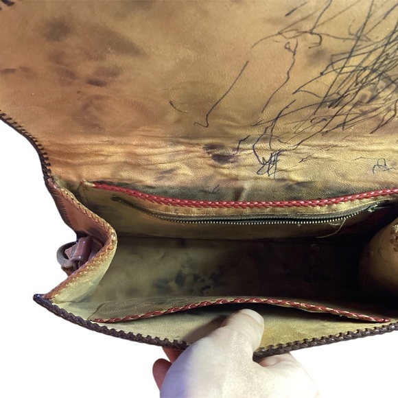 Vintage Hand tooled Leather Handbag Flower pattern - Picture 7 of 10